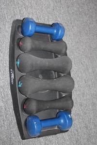 lot 112 image: Set of 5 Crane Neoprene Dumbbells with Stand