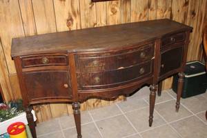 lot 115 image: Antique Wooden Sideboard with Storage Drawers and Cabinets