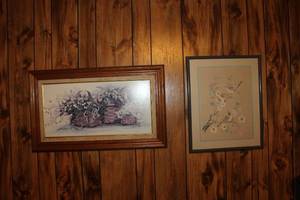 lot 137 image: Set of 2 Framed Prints Floral Baskets and Bluebirds on Branch