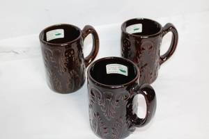 lot 3 image: Set of 3 Rockingham Illinois Mugs Circa 1890
