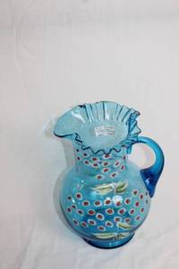 lot 14 image: Blue Enamel Hand-Painted Lemonade Water Pitcher