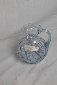 lot A-18 image: Vintage 1955 Fenton Blue Coin Dot Optic Pitcher