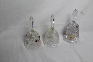 lot 29 image: Set of 3 Vintage Glass Decorative Bells with Floral and Star Designs