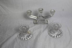 lot 33 image: Vintage Fostoria Colony Glass Candle Holders Set