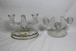 lot A-41 image: Pair of Vintage Rock Crystal 2-Lite Glass Candelabras
