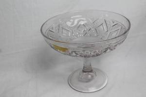 lot 45 image: Decorative Glass Compote Dish with Diamond Pattern