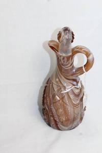 lot 50 image: Vintage Imperial Caramel Slag Glass Pitcher with Ornate Design