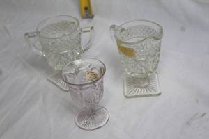 lot 66 image: Set of 3 Vintage Glass Sugar Bowls and Creamer