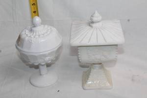 lot 67 image: Pair of Milk Glass Candy Dishes with Lids