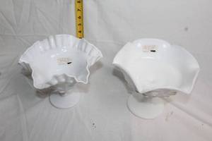 lot 68 image: Pair of Westmoreland Milk Glass Compotes with Paneled Grape Design