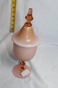 lot 78 image: Cased Glass Covered Candy Dish Pink Opal Finish
