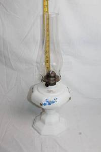 lot 116 image: Vintage Kerosene Milk Glass Lamp with Floral Design