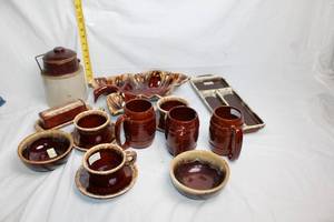 lot 119 image: Vintage Brown Pottery Dinnerware and Serving Set