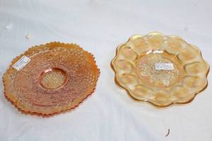lot 121 image: Set of 2 Vintage Marigold Carnival Glass Plates - Fenton & Imperial