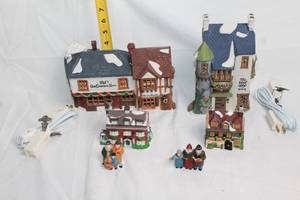 lot 131 image: Set of 3 Christmas Village Houses with Figures and Lights