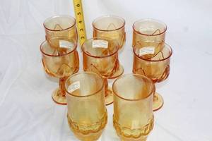 lot 137 image: Set of 8 Tiffin Franciscan Persimmon Cabaret Goblets and Tumblers