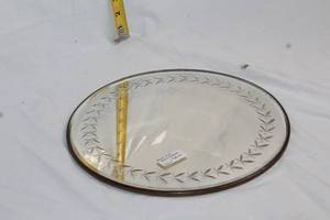 lot 154 image: Antique Bevel Cut Round Mirror with Floral Edge Design, 11