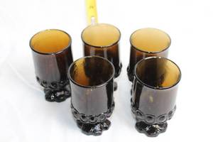 lot 156 image: Set of 5 Vintage Fostoria Madeira Amber Glass Goblets