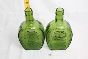 lot 165 image: Pair of Vintage Horse Shoe Bitters Green Glass Bottles