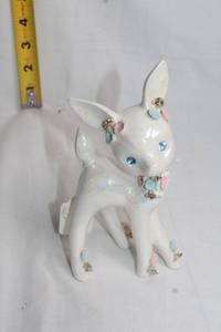 lot 166 image: Iridescent Ceramic Deer Figurine with Pastel Floral Accents