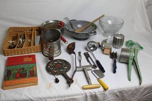 lot 198 image: Vintage Kitchen Utensil Collection with The Spice Islands Cook Book
