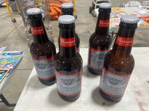 lot 9 image: 5) 15 TALL GLASS BUD BOTTLES
