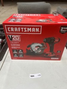 lot 176 image: CRAFTSMAN V20 LITHIUM 2 TOOL COMBO CIRCULAR SAW & DRILL COMES W CHARGER & 2 BATTERIES