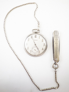 lot 3 image: Mens Longines  Silver 17 jewels SN# 4940563 gold plated Mechanical Pocket Watch with pocket knife on chain.. starts when wound