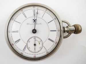 lot 4 image: Mens Hampden railway  SN# 6681753 Silver tone Base Metal Mechanical Pocket Watch. Starts when wound