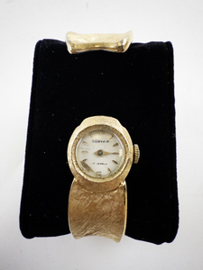 lot 7 image: Ladys Corvair yellow cuff style watch with 17 jewels Gold Tone gold tone Mechanical Watch. Not working