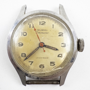 lot 18 image: Mens Helzberg Shock resist Jimemaster with red hand stainless steel Mechanical Watch. Not working