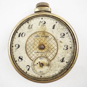 lot 26 image: Mens New Haven geometrical dial and sub second dial Gold Tone base metal Mechanical Pocket Watch. Not Working