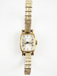lot 28 image: Ladys Benrus Roman numeral dial 14k Gold Plated Mechanical Watch. Starts when wound