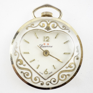 lot 35 image: Ladys Lucerne Ornate Heart Shaped Gold Tone Base Metal Mechanical Watch . Not working