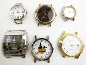 lot 99 image: Group of 6  Silver Tone Base Metal Quartz Analog watches. Need Bands.. New Battery Installed