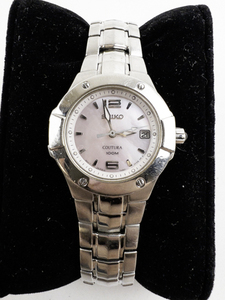 lot 101 image: Ladys Seiko cotura pink MOP dial Silver Tone Base Metal Quartz Analog watch. new batteryR422R424