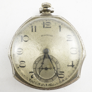 lot 104 image: Mens Illinois Watch Co art deco style with sub second dial Silver Tone Base Metal Mechanical Pocket Watch. Starts when wound