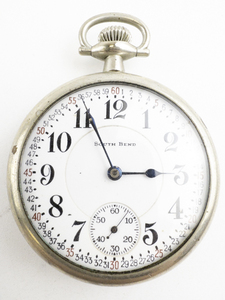 lot 110 image: Mens South Bend Silver Tone Base Metal Mechanical Pocket Watch. Does not run