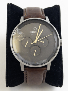 lot 157 image: Mens Obaku Gunmetal chronograph with chip on crystal gray tone stainless steel Quartz Analog watch. New Battery