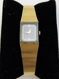 lot 171 image: Ladys Seiko minimalist tank style black dial gold tone base metal Quartz Analog watch. new battery