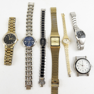 lot 226 image: Ladys Group of 7 containing mix of styles such as fake gucci, unknown, citizen, seiko, geneva, citizen and a citizen eco drivemixed base metal Quartz Analog Watches. not working