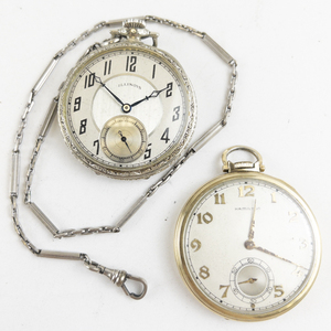 lot 227 image: Mens 2 pairs  containing hamilton and a illinois mixed base metal Mechanical Watches. starts when wound
