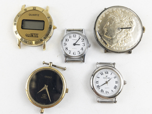lot 230 image: Group of 5  containing Gucci, Timex, Quintel, Peyote Bird, mixed base metal Quartz Analog watches. does not run