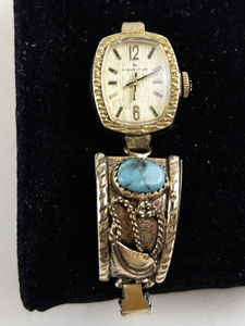 lot 231 image: Ladys Hamilton Vintage Turquoise Accented gold filled Mechanical Watch. Starts when wound