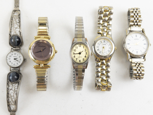 lot 232 image: Ladys Group of 5  containing Capezio, American Perry Ellis, Armitron, Yanka, Gold & Silver Tone base metal Quartz Analog watches. New batteries Installed