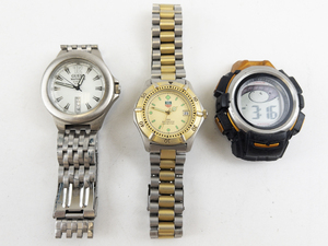 lot 233 image: Mens Group of 3  Gold & Silver Tone base metal Quartz Analog watches. New batteries Installed