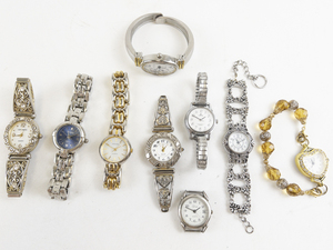 lot 234 image: Ladys Group of 9 conataining Julian, Concepts, Geneva, Wrangler, Trendz, Finesse, Lorus, Gold & Silver Tone base metal Quartz Analog watches. New batteries Installed