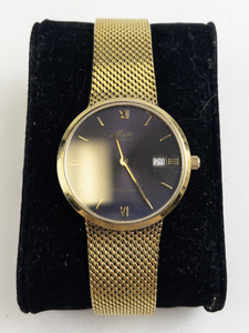 lot I1 image: Mens Mido Mesh band Ocean star gold tone stainless steel Quartz Analog watch. Working. Estimated Replacement Value $400
