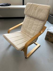 lot 25D image: Comfortable Beige Upholstered Armchair with Wooden Frame
