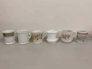 lot 13H image: Set of 6 Vintage Porcelain Mugs with Floral and Patterned Designs